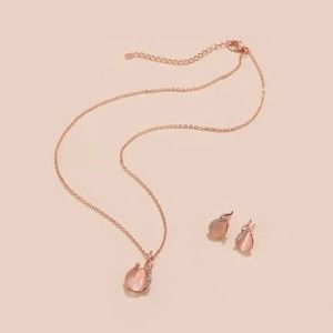 Women's Rose Gold Plated Waterdrop Opal Necklace & Stud Earrings Jewelry Set